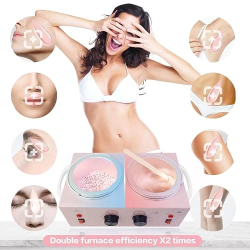 Portable Wax Warmer with Adjustable Temperature and 40 Wax Sticks - Painless Hair Removal for Women and Men (Pink-Double Pots) thumbnail 5