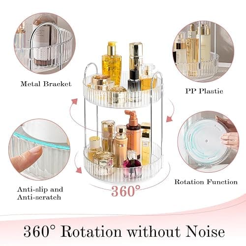 ALUYUYO Rotating Makeup Organizer, 360° Spinning Makeup Storage Holder Rack, Dresser Bathroom Organizer Countertop, Large Capacity Perfume Skincare Lipstick Organizer for Vanity.(2 Tiers, Transparent) thumbnail 2