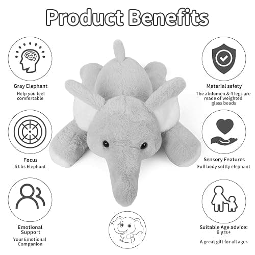 WeBingo Weighted Elephant Stuffed Animals 27", 5 Pounds Weighted Plush Toy for Christmas, Valentine's, Birthday Big Soft Cute Elephant Plushies Gifts for Kids Adults Boys Girl(Gray) thumbnail 4
