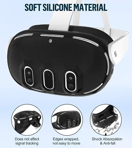 Silicone Cover Set Compatible with Meta Oculus/Quest 3, VR Accessories Protective Cover Includes Controller Grips, Front Shell Headset Cover and Face Cover, Not Fit Quest 3S (Black) thumbnail 2