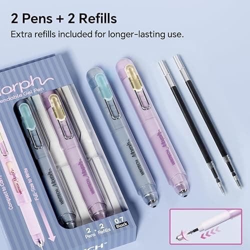 WRITECH Morph Extendable Gel Pens: 0.7mm Medium Point Black Ink Pocket-to-Full-Size Design Translucent Soft Grip Barrel Includes 2 Pens and 2 Refills Dual-Length Pocket Pen 4.6" to 6.1" thumbnail 6