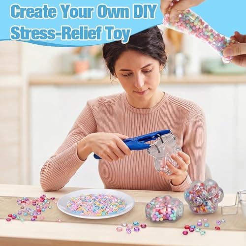 Tasdurian 12 Set DIY Stress Ball Making Kit Empty Stress Ball DIY Kit with Blank Skins Fill Beads Expander Tool Cap Glue for Make Pressure Balls (Cat Paw) thumbnail 7