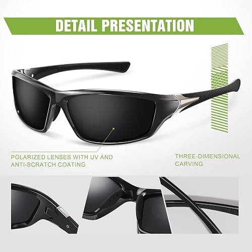 Foliful 3 Pack Polarized Sports Sunglasses for Men, Mens Sunglasses Wrap Around UV Protection for Cycling Fishing Driving thumbnail 4