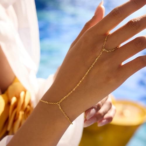 U UWorld 18K Gold Plated Hand Chain Bracelet for Women, Dainty Adjustable Finger Ring Bracelets Stainless Steel Non-Tarnish Trendy Summer Stackable Jewelry - Image 1