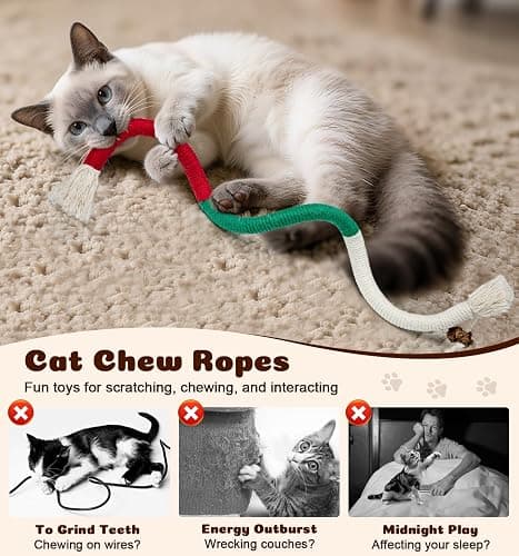 Dgerp Cat Chew Ropes 4Pcs, Cat Toys for Indoor Cats with Refillable Natural Catnip, Safe Teeth Cleaning Chew Toys, Interactive Kitten Nip Toys and All Breeds (19.5 Inches) thumbnail 2