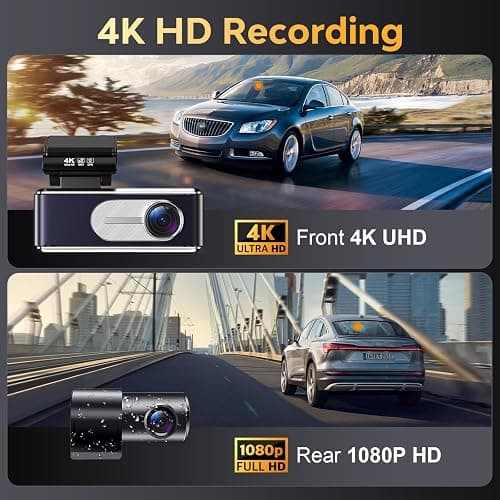 Csyibeielec Dash Cam Front and Rear - 4K HD Dual Dash Camera for Cars, Built-in 5G WiFi GPS, 64GB Card, Dashcam with 3.2" IPS Screen, UHD Night Vision, HDR, App Control, 24H Parking Monitor thumbnail 4