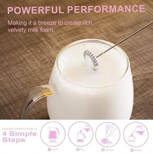 Handheld Milk Frother Wand for Coffee, Matcha, Latte, Cappuccino, Hot Chocolate, Egg, Pink thumbnail 3