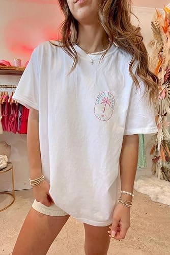 Oversized Graphic Tshirts for Women Teens Y2K Flower Short Sleeve Baggy Shirts Summer Aesthetic Beachy Coastal Tops thumbnail 3