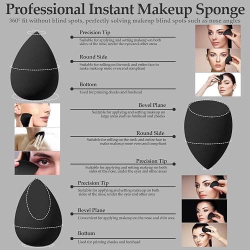14 Pcs Makeup Sponge Set, Beauty Sponges Blender with 4 Pcs Powder Puff and 4 Pcs Mini Make up Sponges for Liquid,Foundation,Powder,Concealer,Cream (Black) thumbnail 4