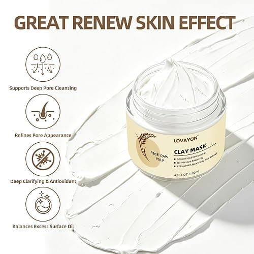 LOVAYON Rice Clay Mask Hydrating Mud Mask for Pore Cleansing 4 oz | Rice Clay mask with rice extract, kaolin clay gently cleanses pores while controlling sebum for smooth, hydrated-looking skin thumbnail 5