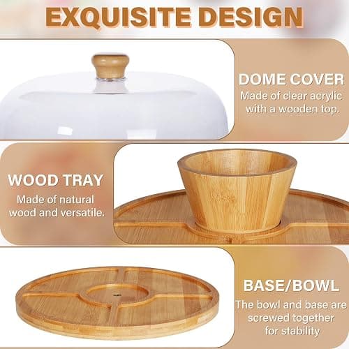 Timboops Home Bamboo Cake Stand with Lid, 6-in-1 Multifunctional Cake Plate, Cake Holder, Serving Tray, Fruit Platter, Salad Bowl, Dessert Table Display & Acrylic Cake Dome Cover thumbnail 4