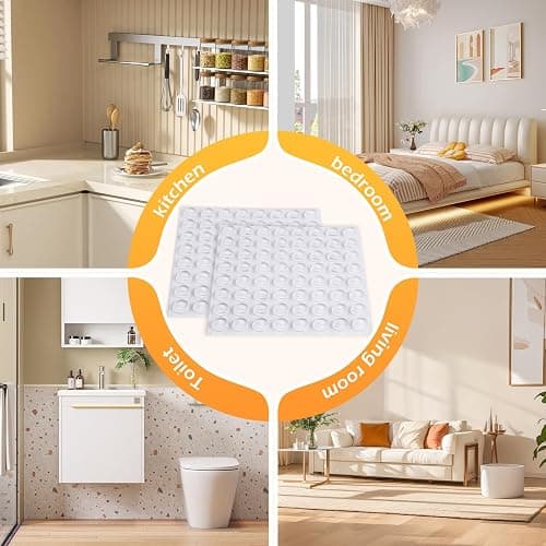 QUEENTI Silicone 160 Pcs Cabinet Door Bumpers Round, Self Adhesive Bumpers | 1/2" Diameter Clear Cupboard Door Drawer Bumpers, Noise Dampening, Ideal for Kitchen Cabinets Cutting Boards Picture Frames thumbnail 7