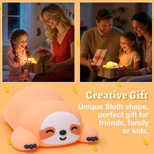 OkiyiD Sloth Night Light, Cute Sloth Gifts for Kids, Dimmable Silicone Animal Nursery Lamp,Adorable Rechargeable Squishy Night Light Touch Lamp for Girls Boys Room Decor thumbnail 7