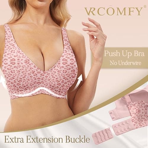 Jelly Wireless Bra Deep V Push Up Seamless T-Shirt Comfortable Plunge No Underwire Bras with Adjustable Straps Everyday Bras thumbnail 2