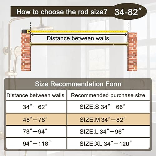 YNL Shower Curtain Rod 34-82 Inches, Non-Slip, Never Rust, No Drill Tension Curtain Rod for Bathroom & Window Stainless Steel Shower Rod, Brushed Gold thumbnail 9