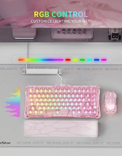 GravaStar Mercury K1 Lite 75% Wireless Mechanical Gaming Keyboard RGB | Gasket Mount, Hot Swappable Linear Switches, Creamy Sound Keyboard, 2.4GHz/USB-C/Bluetooth 5.0, for Win/Mac【Crystal Rose】 thumbnail 7