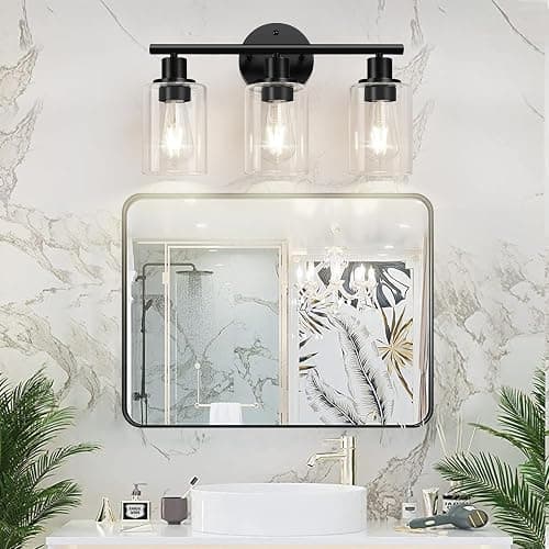 Zarbitta 3-Light Bathroom Light Fixtures, 17.23" Black Modern Vanity Lights with Clear Glass Shade, Bathroom Wall Lamp for Mirror Kitchen Living Room Hallway Cabinet Porch thumbnail 5