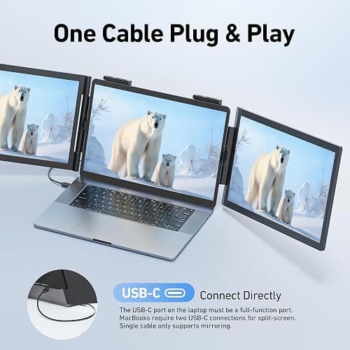 Pornitor Laptop Screen Extender, 14’’ FHD 1080P Triple Portable Monitor for Laptop with Ultra-Slim IPS Display, USB-C Plug and Play Multi Screen Attachment for 14"-16.5" Laptops thumbnail 4