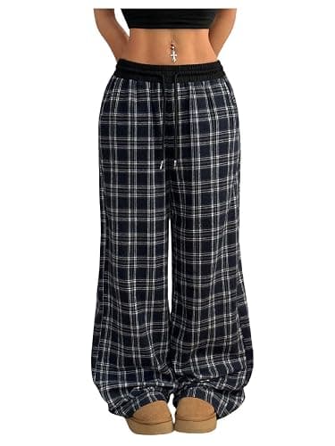 SOLY HUX Women's Plaid Checkered Pants Flannel Pajama Pants with Pockets | Lounge, Wide Leg, Baggy Cute PJ Pants, Comfy Sweatpants thumbnail 4