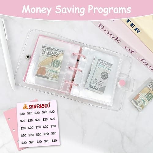Drawelry Mini Money Saving Binder, 25 Cash Envelopes Money Saving Challenge Binder $500 $1000, Portable Savings Book Envelopes Stickers for Budgeting Planner Christmas Birthday Gift (Pink, $500) thumbnail 6
