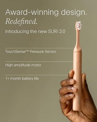 SURI Pro Sonic Electric Toothbrush | Over 4+ Weeks Battery | Pressure Sensor | Aluminium Body | 2-Minute Timer | Plant-Based Heads | Pink thumbnail 2