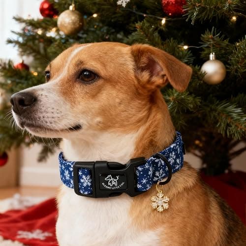 Elegant little tail Christmas Dog Collar, Snow Print Pet Collar Cotton Soft Plastic Buckle Sturdy Puppy Collars Holiday Female or Male Adjustable Collar for Medium Dogs thumbnail 6