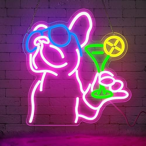 Lxmoneon French Bulldog Drink Neon Sign Cocktail Led Signs for Wall Decor Dog Martini Neon Light Bar Signs for Home Bar Kitchen Restaurant Club Pub Man Cave French Bulldog Gifts - Image 1