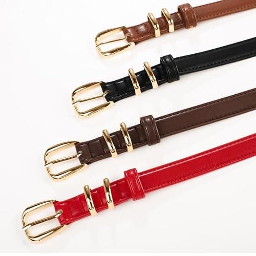 Belle Poque 2 Pack Women Skinny Leather Belts Fashion Ladies Thin Waist Belt with Gold Buckle for Jeans Pants Dresses thumbnail 2