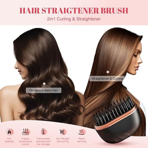 Mini Hair Straightener Portable 2026 Cordless Curling Iron Small Flat Steam Hair Straightener Brush Travel Hot Styling Tools for Women Wireless Tiny Ceramic Hairdressing Comb Size thumbnail 2