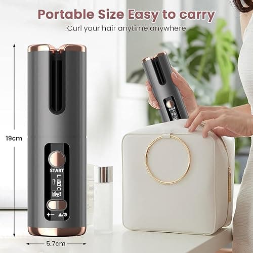 Automatic Hair Iron, Cordless Hair Curler PTC Ceramic Hair Curling Negative Ion Portable 5000mAh Rechargeable USB Anti-Tangle 6 Temperature & Timer 10min Auto Off Curling Wand for Home/Travel Use thumbnail 6