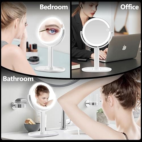 MIYADIVA Makeup Mirror with Lights,20X Magnifying Mirror with Light and Touch Switch,Vanity Mirror with 3 Color Light and 80 LEDs,2-Sided Lighted Magnified Mirror 8.8 Inches thumbnail 8