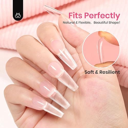 Beetles Gel Nail Tips Long Coffin Pre-Etched Nail Tips, 12 Sizes 288Pcs Pre Shaped Soft Gel Clear Nail Full Cover False Nail Tips Acrylic Glue on Nails Extension Fake Nails Manicure Gifts for Women thumbnail 4