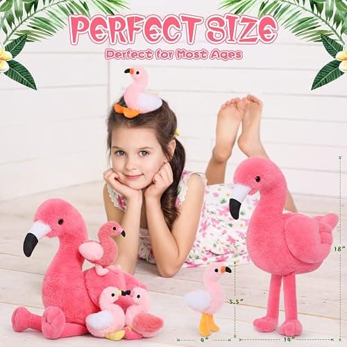 MorisMos Plush Flamingo Stuffed Animal-18 Inch Mommy Stuffed Flamingo with 4 Baby Bird Plush Toys Inside Zipper Tummy, Pink Bird Stuffed Animals Gift for Girl Women Decor Birthday Christmas Valentines thumbnail 5