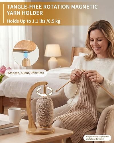 SPEENSUN Magnetic Yarn Holder for Crocheting, Large Size, Natural | Holds 1.1 lbs, Fits Most Yarns, Smooth Spinning, Prevents Tangling, Premium Bamboo, Knitting & Crochet Accessory thumbnail 2