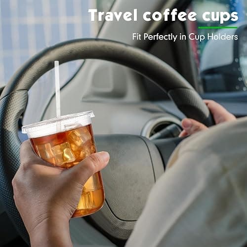 Ziliny 50 Sets Clear Plastic Cups with Lids and Straws, Disposable Iced Coffee Cups Drinking PET for Cold Drinks, Juice, Smoothie, Coffee Shops, Party, Christmas(Clear,16 oz) thumbnail 6