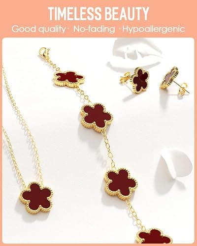 AICase Clover Jewelry Set,18K Gold Plated Lucky Clover Bracelet,Four Leaf Clover Necklace and Clover Earrings Fashion Jewelry Sets Gifts for Women/Mon thumbnail 4