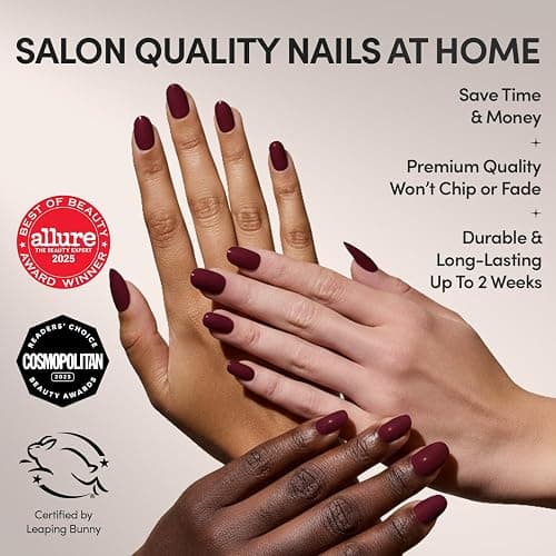 Glamnetic Press On Nails - Short Round, Glossy Fake Nails 30 Pc Full Kit | Berry maroon press on nails, 15 sizes. Fall nails, glue-on set. Waterproof, chip-resistant, up to 2 weeks wear thumbnail 2