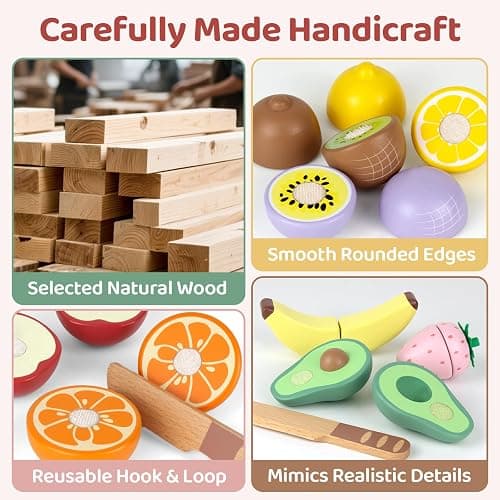 Beberolen Frutta Legno Tagliare Giocattolo, Accessori Cucina Giocattolo Legno Bambini Bambina, Set Cibo Finto Giochi Utensili Cucina Bambini, Regalo Compleanno Pasqua Halloween Natale Bambino 3+ Anni thumbnail 3