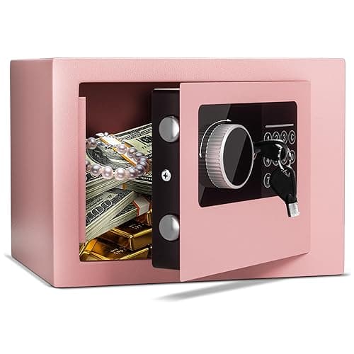 Digital Electronic Money Safe, Steel Security Lock Box with Keypad, Office Hotel Business Jewelry Gun Cash Safe, 0.23 Cubic Feet, 9.06" W x 6.69" D x 6.69" H(pink) - Image 1