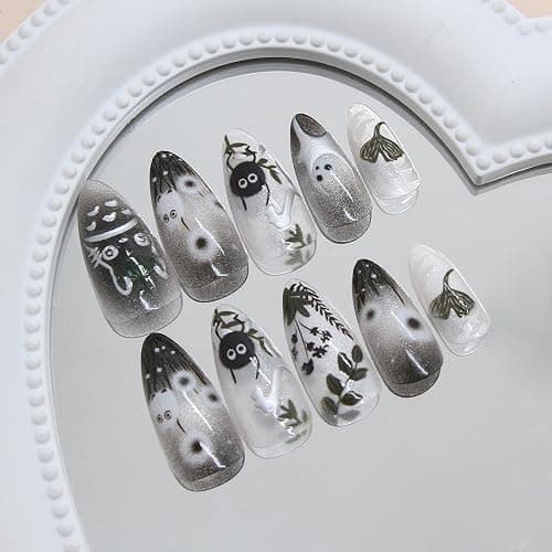 IMRAIN Press on Nails Medium Almond Fake Nails with Cute Pattern Design Glossy Black Ombre Acrylic False Nails Full Cover Glue on Nails Artificial Nail Supplies for Women Girl Nail Decoration thumbnail 3