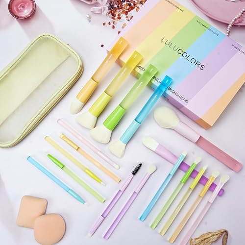 LULUCOLORS 18-Pcs Makeup Brush Set for Beginners - Travel-Friendly with Soft Arthritis-Friendly Handles & Non-Shedding Bristles | Includes Storage Bag, Eyeshadow Brushes & Sponges (Multi-Color) thumbnail 2