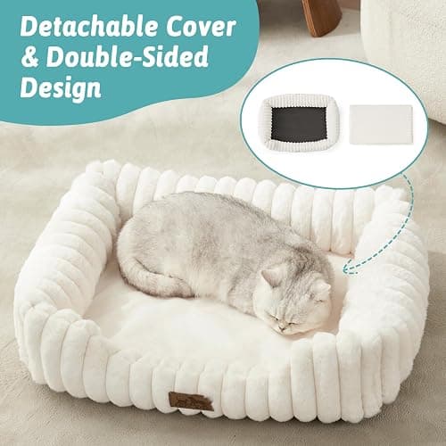 COZY KISS Orthopedic Dog Bed for Small Dogs & Medium Dogs - Washable Rectangle Pet Bed with Anti-Slip Bottom, Soft Calming Cat & Puppy Bed for Indoor Pets (30"x23"x7", Cream) thumbnail 6