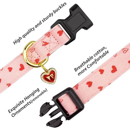 Cotton Handmade Dog Collar Cute and Distinctive Patterns Pink Strawberries with Pendant for Girl Boy Dogs Collars M thumbnail 2