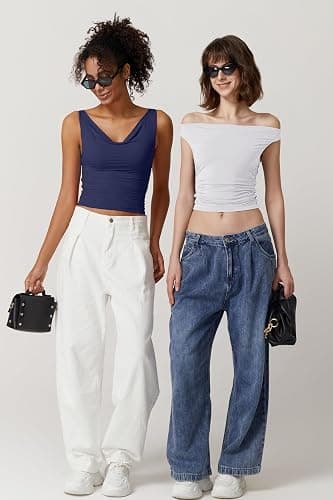 QINSEN Women's Cowl Neck Top Sleeveless Ruched Double Lined Crop Top Y2k T Shirts thumbnail 3