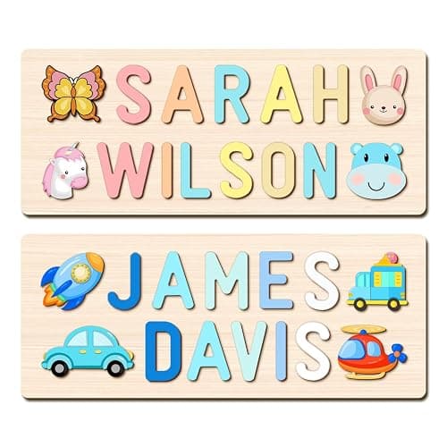 PUREFLY Name Puzzle Baby Gifts for Girl Boy, First Baby Toddler Christmas Birthday Gift, Toddler Toys Montessori Learning, 1 Year Old Gifts - Image 1