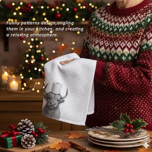 Threegoat Funny Cute Highland Cow Hand Towels for Bathroom,1 PCS Cow Decor Farmhouse Kitchen Towels,Animal Decorative Towels for Western Country,pet Gifts for Women, Pet Owners Housewarming - B02 thumbnail 6