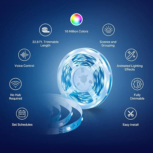 Kasa Smart LED Light Strip, RGB, 32.8ft(2 Rolls of 16.4ft.) Wi-Fi LED Strip Works w/ Alexa & Google Assistant,High Brightness, Trimmable, Up to 25,000 Hours,2Yr Warranty (KL400L10),Multicolor thumbnail 4