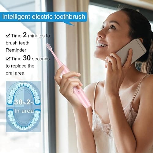 kingheroes Electric Toothbrush Set, Comes with 8 Brush Heads & Travel Case,4 Modes with 2 Minutes Built in Smart Timer, One Charge for 60 Days, 42000 VPM Motor (Pink) thumbnail 4