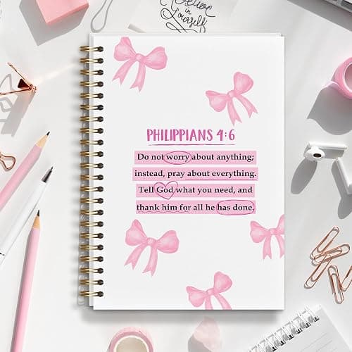 Shescrzionu Pink Bow notebook for women, Cute bible journal for Bible Study and Prayer, Inspirational Christian journal for teen girls, Aesthetic Pink cute bow stuff Faith Based Gift-C04 thumbnail 2
