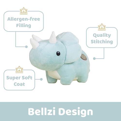Bellzi Triceratops Cute Stuffed Animal Plush Toy - Adorable Soft Dinosaur Toy Plushies and Gifts - Perfect Present for Kids, Babies, Toddlers - Seri thumbnail 4